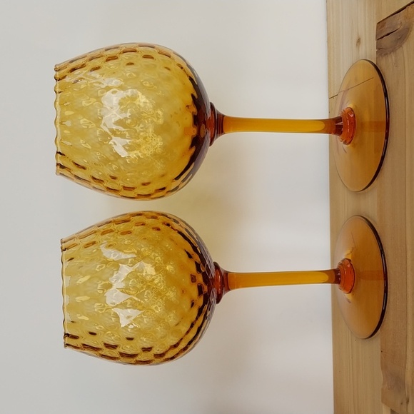 Pair Empoli Italy Amber Diamond Optic Brandy Snifters - Picture 5 of 15